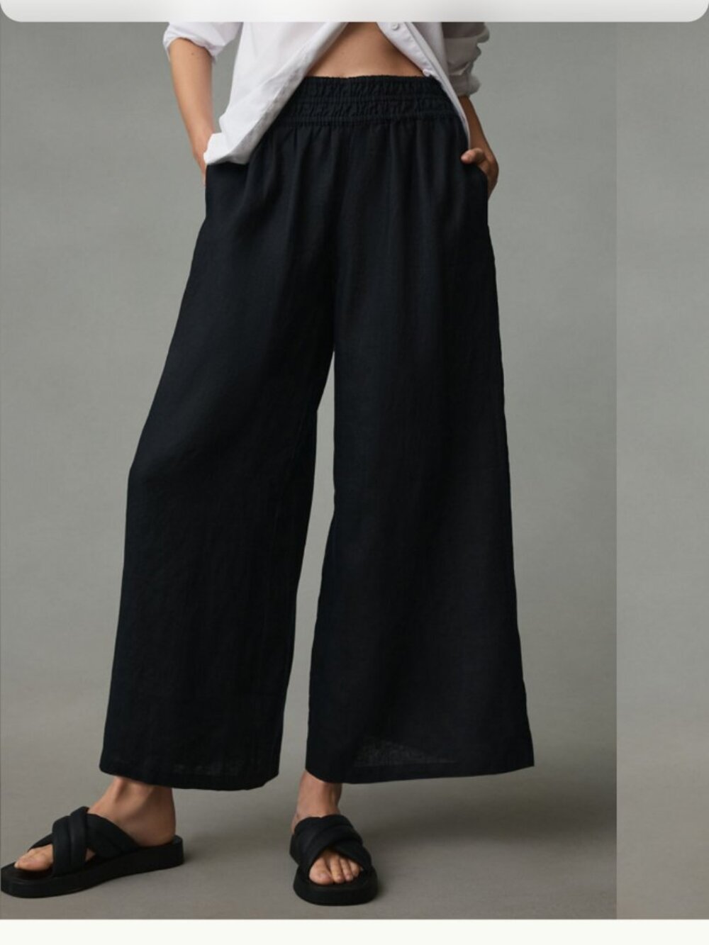 ANTHROPOLOGIE THE SOMERSET LINEN PULL ON PANTS BLACK M - Picture 2 of 2